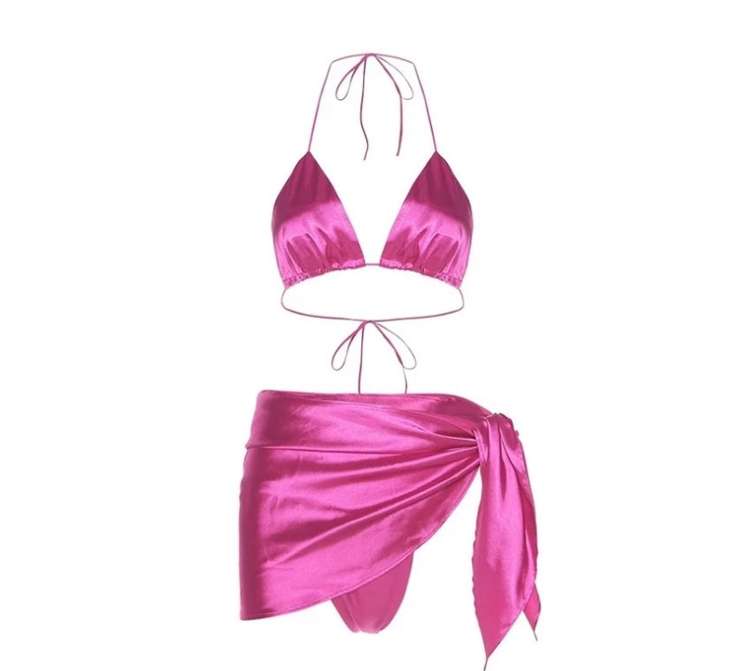 Satin best sale bikini set