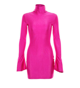 Flare sleeve pink midi dress