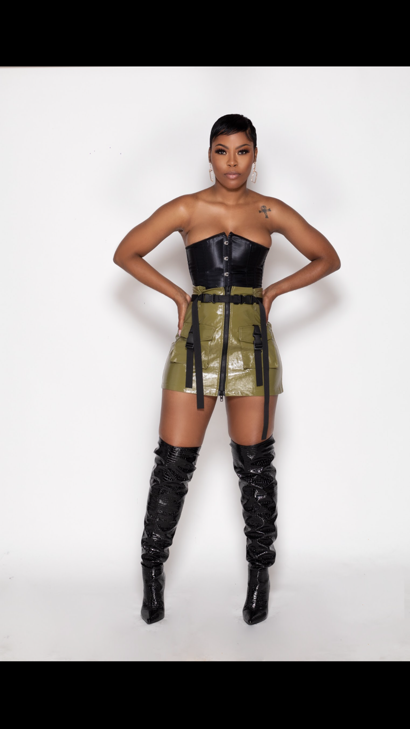 Army Base Leather Skirt