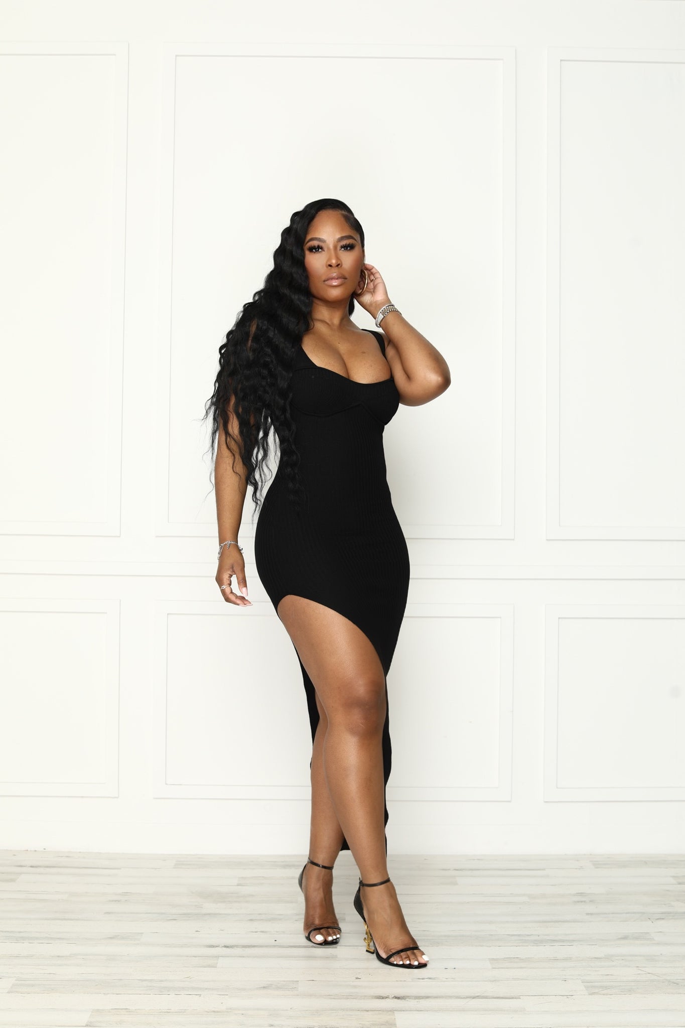 Black Side Split Dress Small